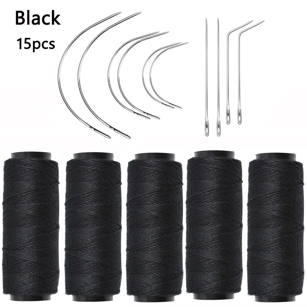 5 ks Vlasových tkacích nití s 10 ks C/J/I jehel Šicí voskovaná nit pro ruční šití, prodlužování vlasů, výrobu paruk DIY