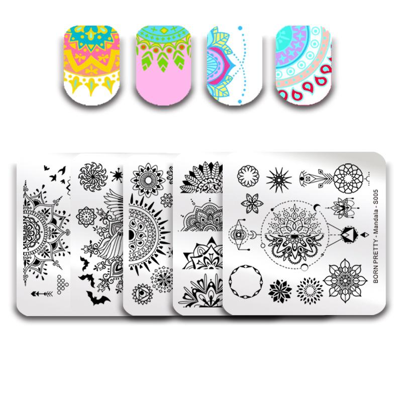 1 Pc BORN PRETTY Mandala Series Square Nail Stamping Template Floral Butterfly Elephant Pattern