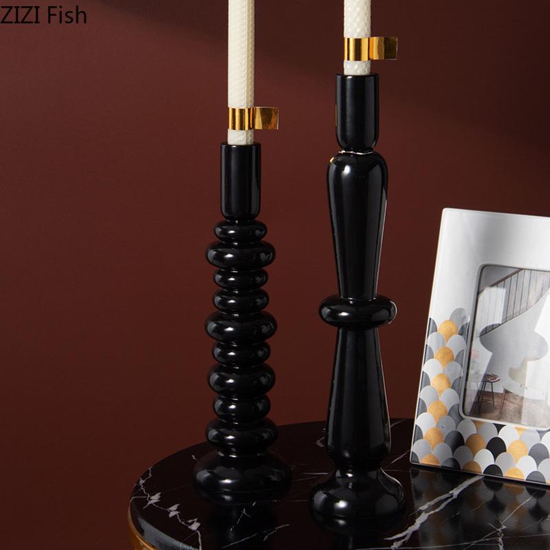 Gold-plated Cylinder Ceramic Candle Holders Desk Decoration Romantic Candlestick Wax Melt Burner Candle Stand Modern Home Decor