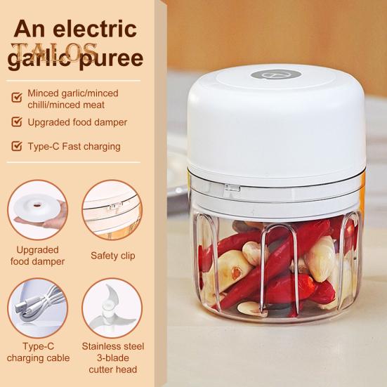 Elektrischer Knoblauchzerkleinerer, 250 ml, per USB wiederaufladbar, Mini-Gemüseprozessor mit magnetischem Sicherheitsschloss, Knoblauchzerkleinerer für kleine Küchen, Wohnmobile, Reisen und Camping