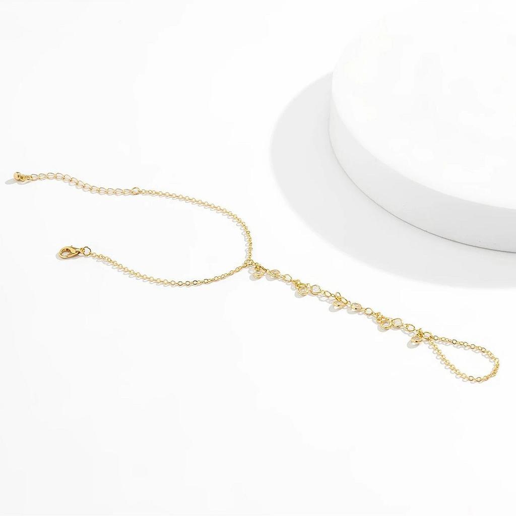 Fashion ethnic style metal chain back chain female, simple rhinestone finger bracelet