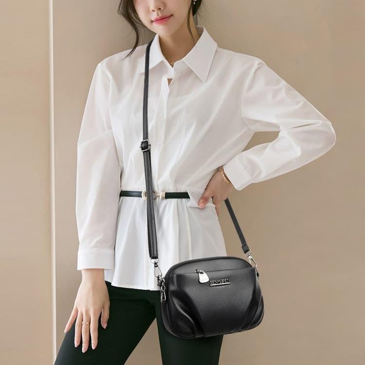 Lychee Pattern Soft Leather Messenger Bag Female