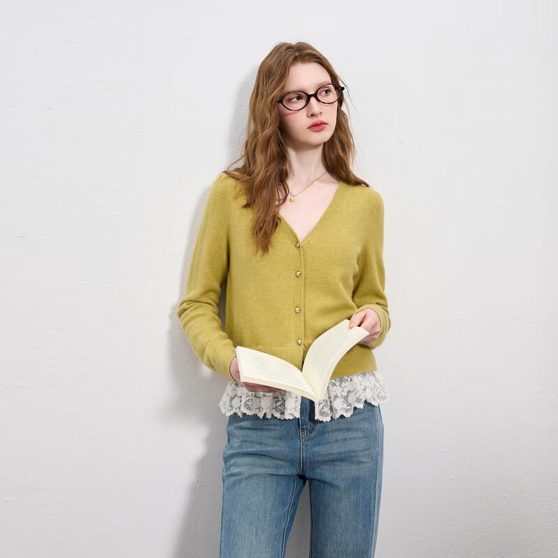 

Sancai Women s Lace Trim V-Neck Cardigan Sweater L