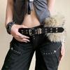 Rivet Furry Waistband PU Leather Y2K Waistband Vintage Leather Fur Belt Dress Decoration