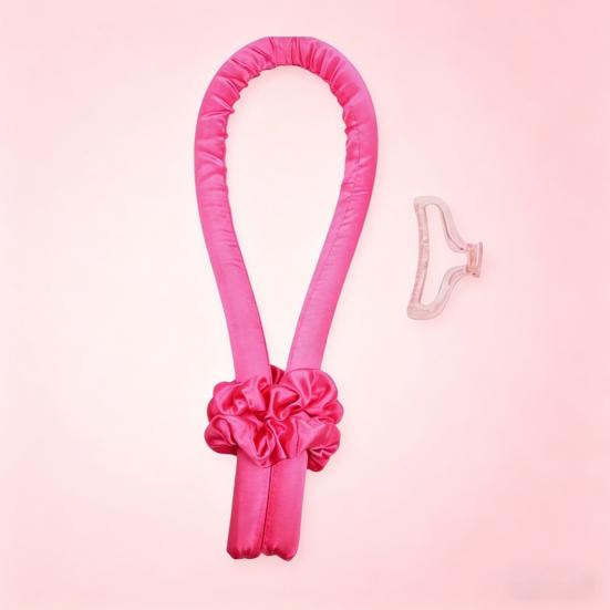 No Heat Hair Curling Rod Headband with 2 Scrunchies Claw Clip Overnight Sleeping Silk Ribbon Hair Curler Women Long Hair Curls Roller Styling Tool