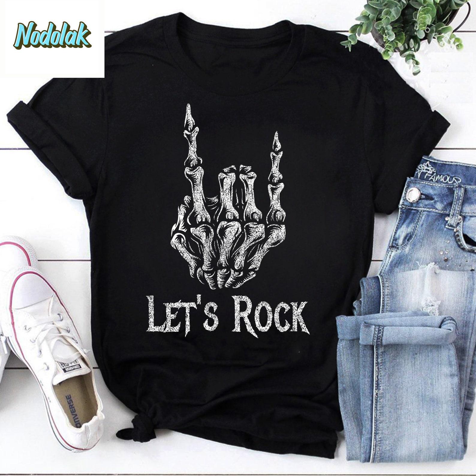 Let’s Rock Skeleton Hand Vintage T-Shirt, Let s Rock Shirt, Skeleton Shirt, Rock And Roll Shirt, Rock and Roll Skeleton Shirt M