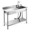 Stainless Steel Utility Sink, Rolling Single Bowl Commercial Kitchen Sink with Drawer, Faucet and Hot & Cold Water Pipe, Utility Basin for Garage,