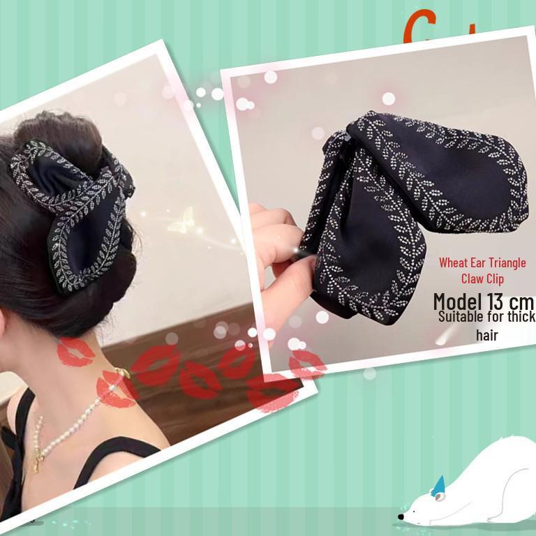 Korean Wheat Ear Rhinestone Triangle Claw Clip for Thick Hair - High-End Hair Accessory