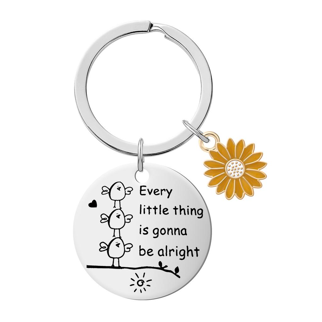 Stainless Steel Keychain Gift for Daughter Friends Sunflower Inspirational Commemorative Gift Key Pendant Keychain for Backpack Bag Pendant
