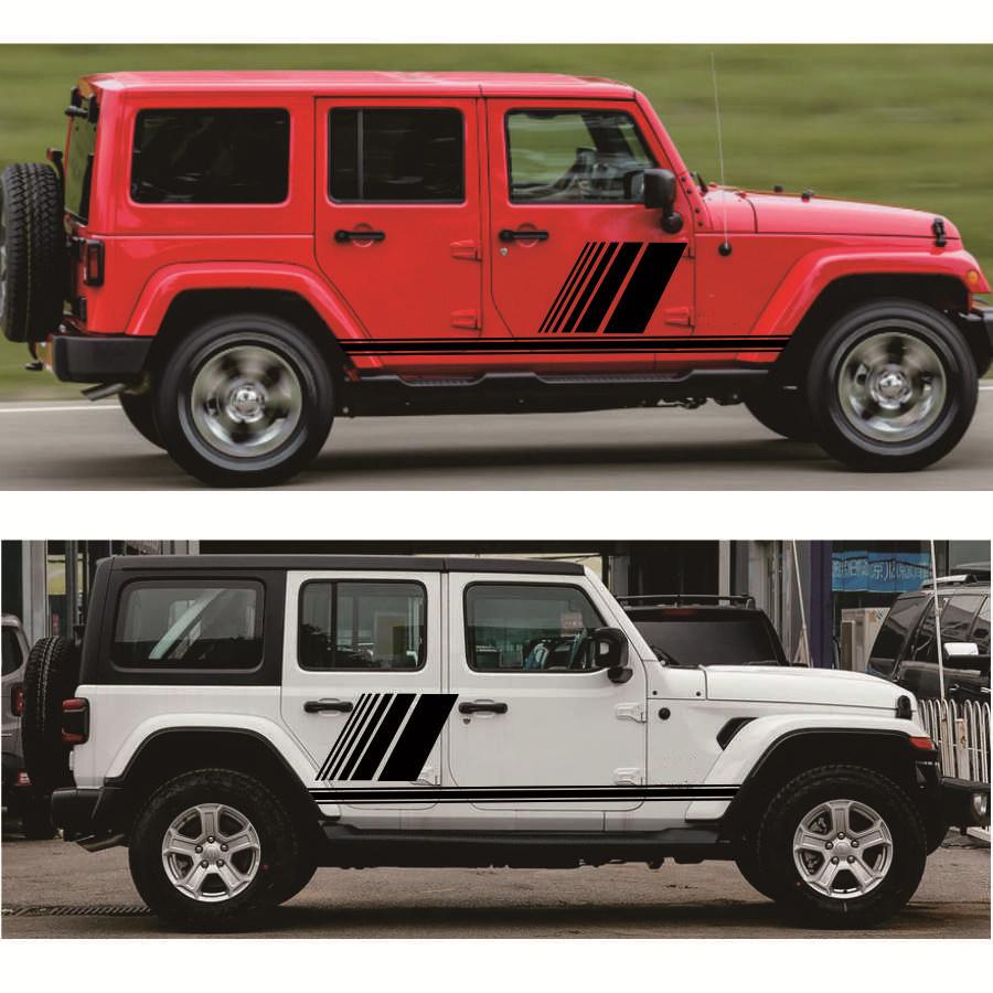 Pair Left & Right Car Body Door Side Skirt Vinyl Sticker Stripe Decals Kit Black