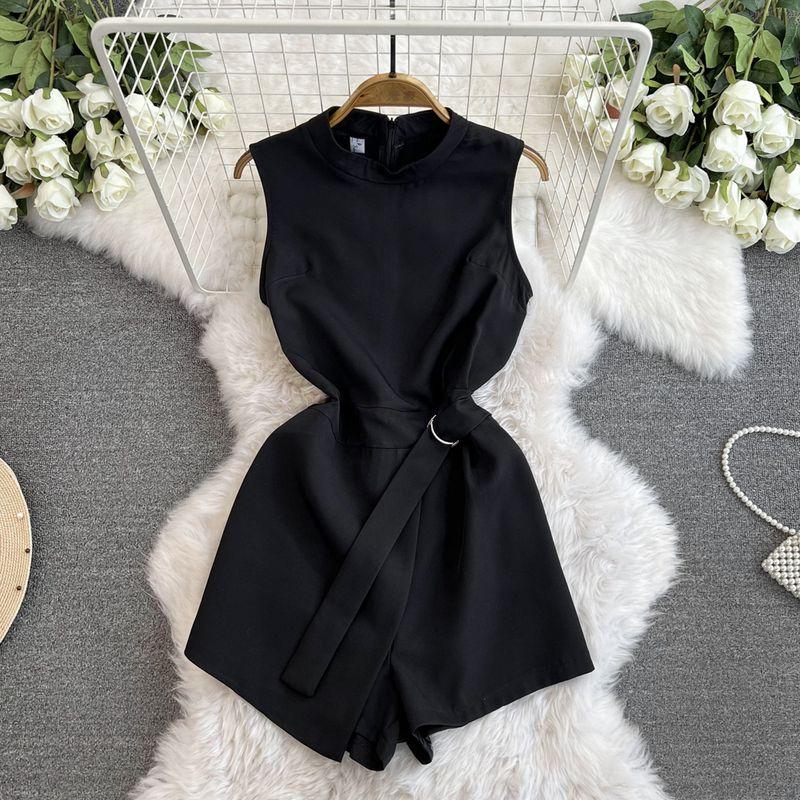 Black Summer High Waist Slimming and Fashionable Cargo Overalls