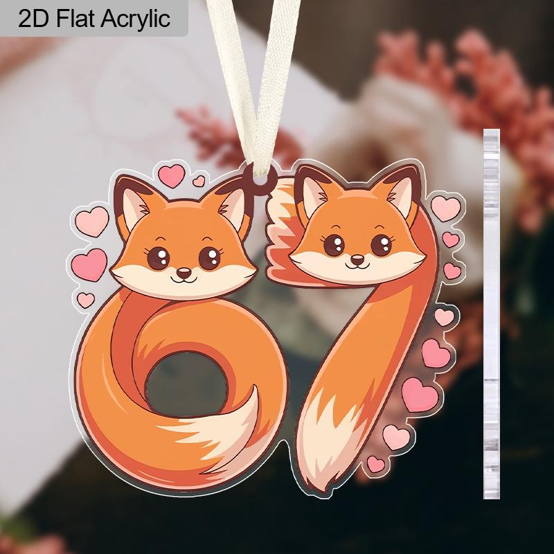 Valentine's Day Transparent Acrylic Pendant Two Fox Tails 6 7 Pattern Hanging Decor Gift for Friends Galentine's Day