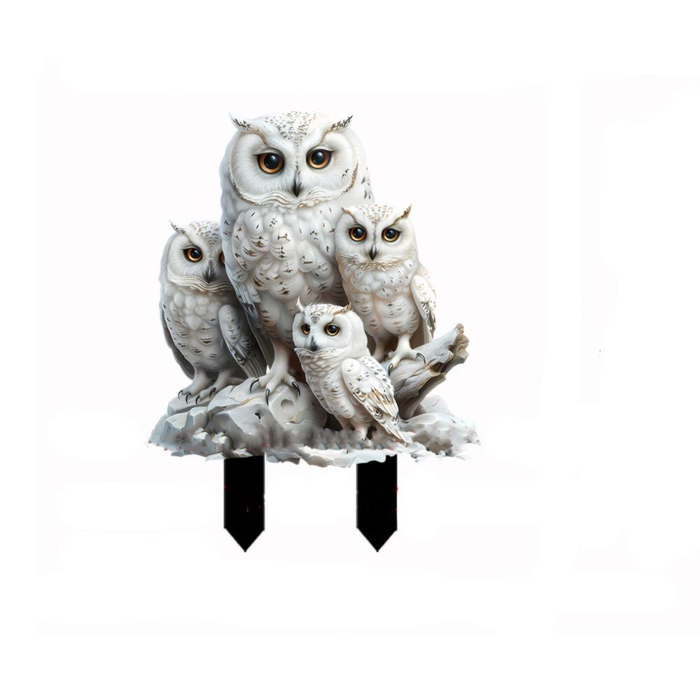 Creative White Owl Statue Stake Acrylic Animal Figurine Sculptures Garden Floor Plugs  Lawn