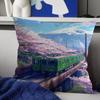 Retro Japanische Landschaft Leinwanddruck Asiatische Eisenbahn Personalisierte Kissenhülle Kinderzimmer Wilde Party Dekor Kissenbezug