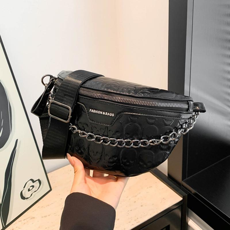 Crocodile Pattern Chain Chest Bag for Women PU Leather Casual Fanny Pack Waist Bag Shoulder Bags Crossbody Bag