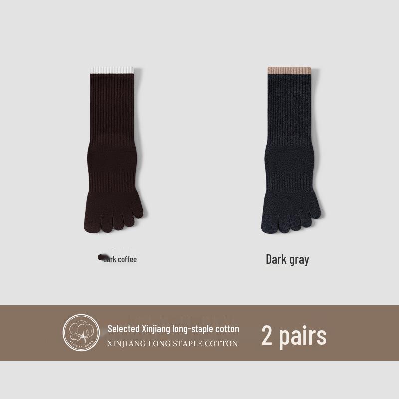 Women's Five-Finger Yoga Socks - Pure Cotton, Odor-Resistant, Sweat-Absorbent, Breathable, Antibacterial, Mid-Calf Toe Socks for Autumn/Winter.