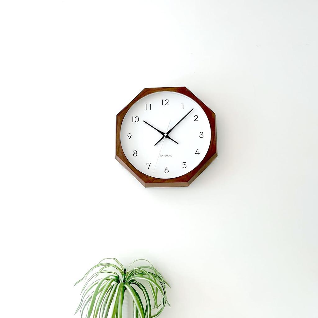 KATOMOKU muku clock 13 Octagonal Brown Wall Clock with Continuous Second km-104BRRC8 Hand, 30.0cm (Radio-controlled)