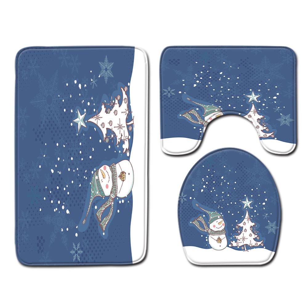 Christmas Shower Curtain Floor Mat Combination Four-Piece Set Bathroom Toilet Carpet Shower Room Mat Foot Mat