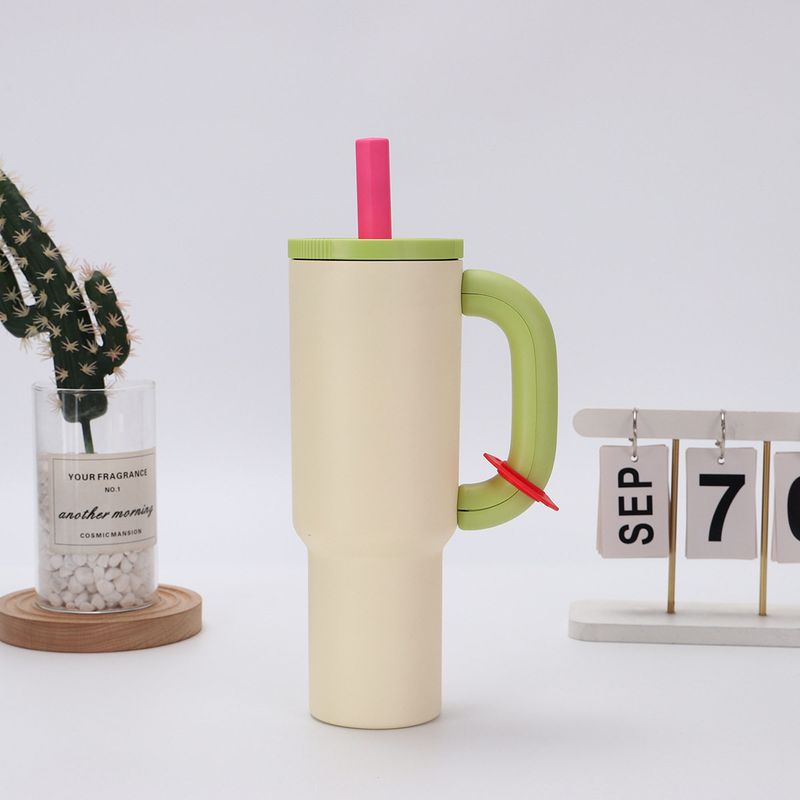 Cross-Border 304 Stainless Steel Handle Car Cup Double-Layer Vacuum Large Capacity Vacuum Cup Macaron Color Ice Cream Cup