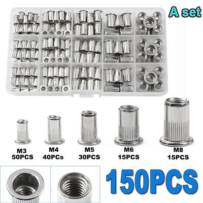 150pcs Rivet Nuts Gun Mandrel Kit M3/M4/M5/M6/M8 or Nut Rivet Mandrel Repair Tool Rivet Gun Flatheadscrew Pop Nut Rivet Gun Set