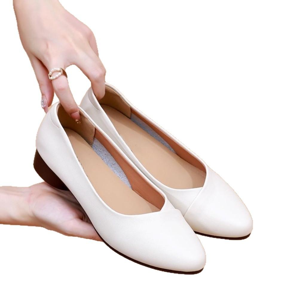 Shoes women's shoes soft leather shallow mouth breathable pointed single shoes soft sole comfortable mother leather shoes