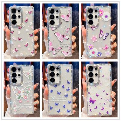 Small Fresh Butterfly Imd Hard Shell Suitable for Samsung S25Ultra S24FE Diamond Set Japanese and Korean Mobile Phone Case A56 A17