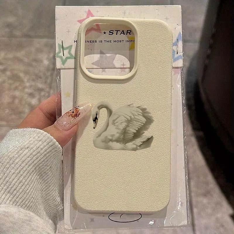 Phone Case For iPhone 16 15 Pro Max 14 13 12 11 Pro Max 16 Plus XS XR X 16e Elegant White Swan Design Soft Cute Shockproof Cover