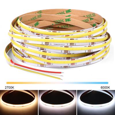 CCT COB LED Strip Lys Høy Tetthet 608 LED/m 2700K til 6500K Justerbar DC12V 24V Dimbart FOB Led Tape Lampe Lineær Belysning