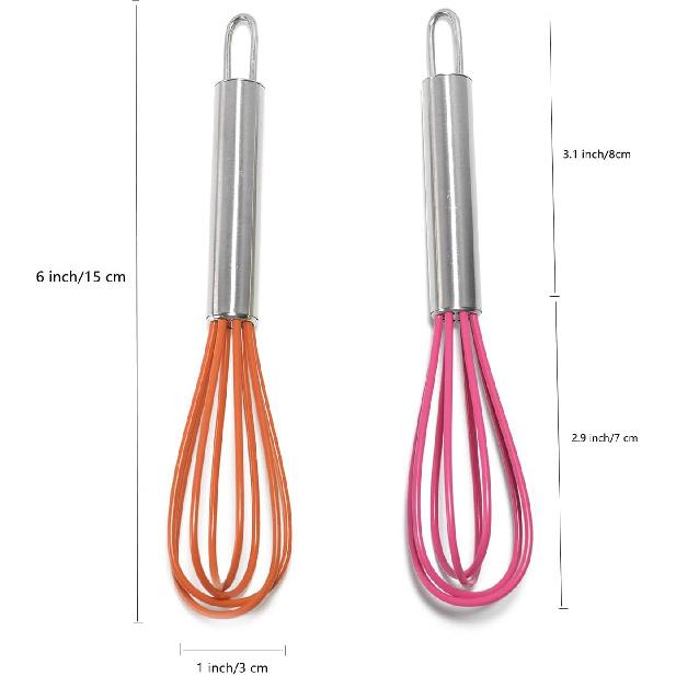 Mini Whisks 6 inch 2Pcs Stainless Whisk+silica gel, Hand Egg Mixer for Flour Cake Egg, Kitchen Cooking Baking Use Whisk