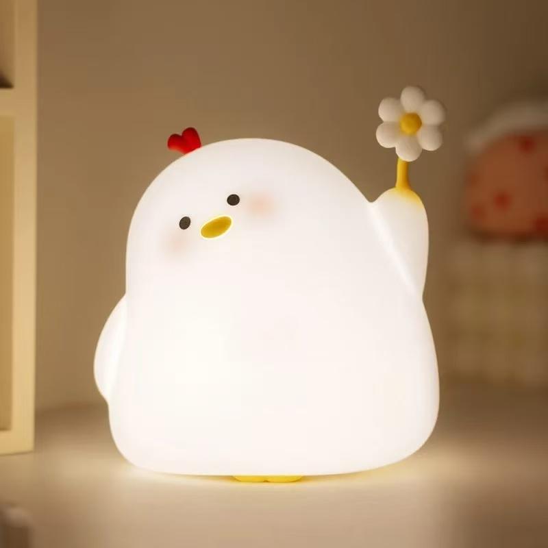 Cute Mini Silicone Kids Night Light Dimmable Duck Clapping Rechargeable Touch 7-Color Eco-Friendly Nursery Bedside Halloween