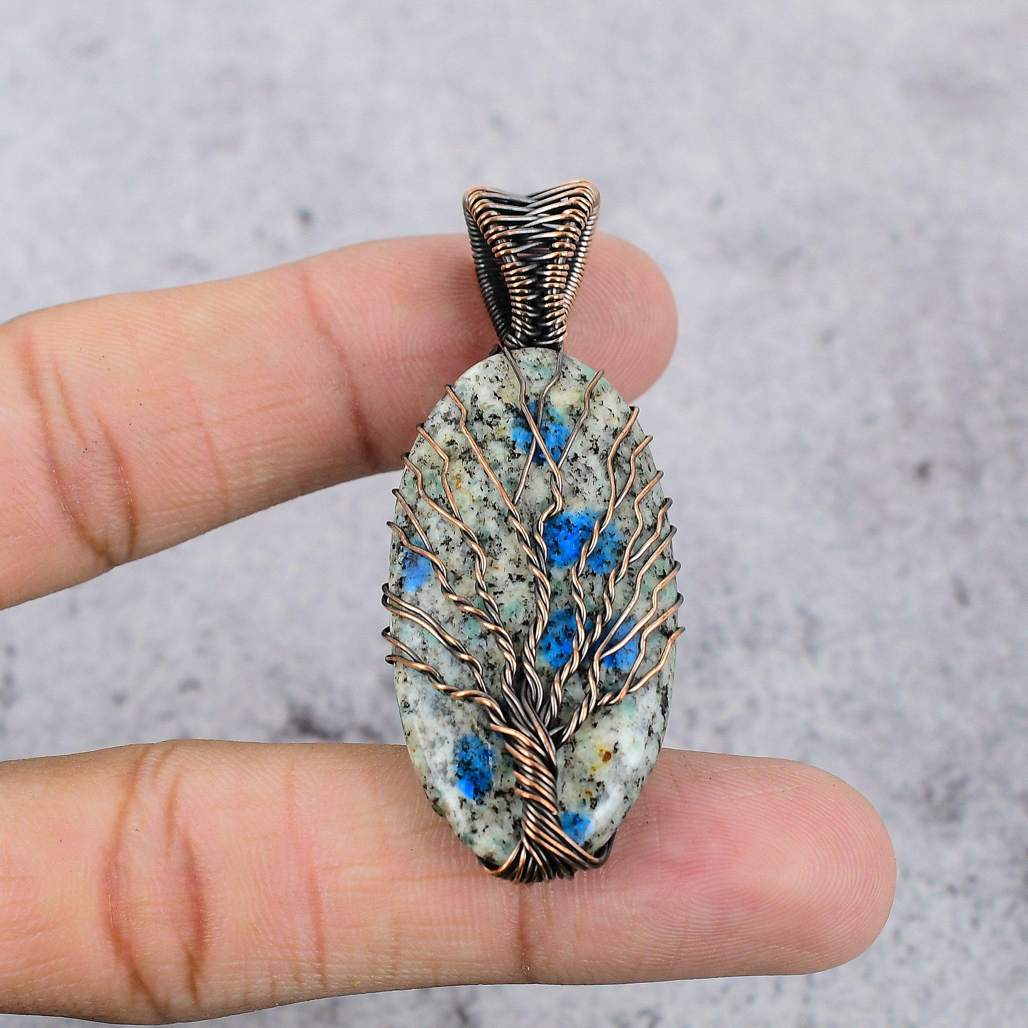 

Tree Of Life K2 Azurite Pendant, 999 Copper Wire Wrapped Gemstone Jewelry, Handmade Pendant, For Thanksgiving 2.55 Inches