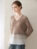 Kang Sai Ni 2026 Lurex Sequin Cashmere Lace Sweater - Autumn/Winter 7-Gauge Hollow Out Color Block Knitwear