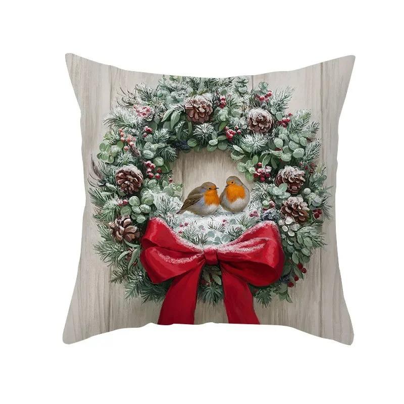 Winter Snow Scene Christmas Pillowcase New Year Home Decoration Sofa Cushion Cover Christmas Tree Printed Pillowcase