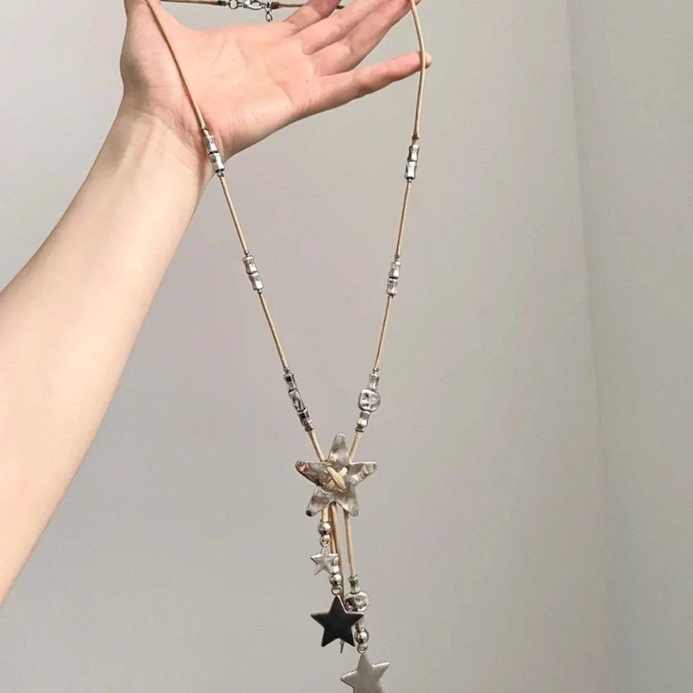 

Long Chain Star Tassel Necklace Leather Rope Choker Jewelry Niche Woven Necklace Women s Jewelry Adjustable