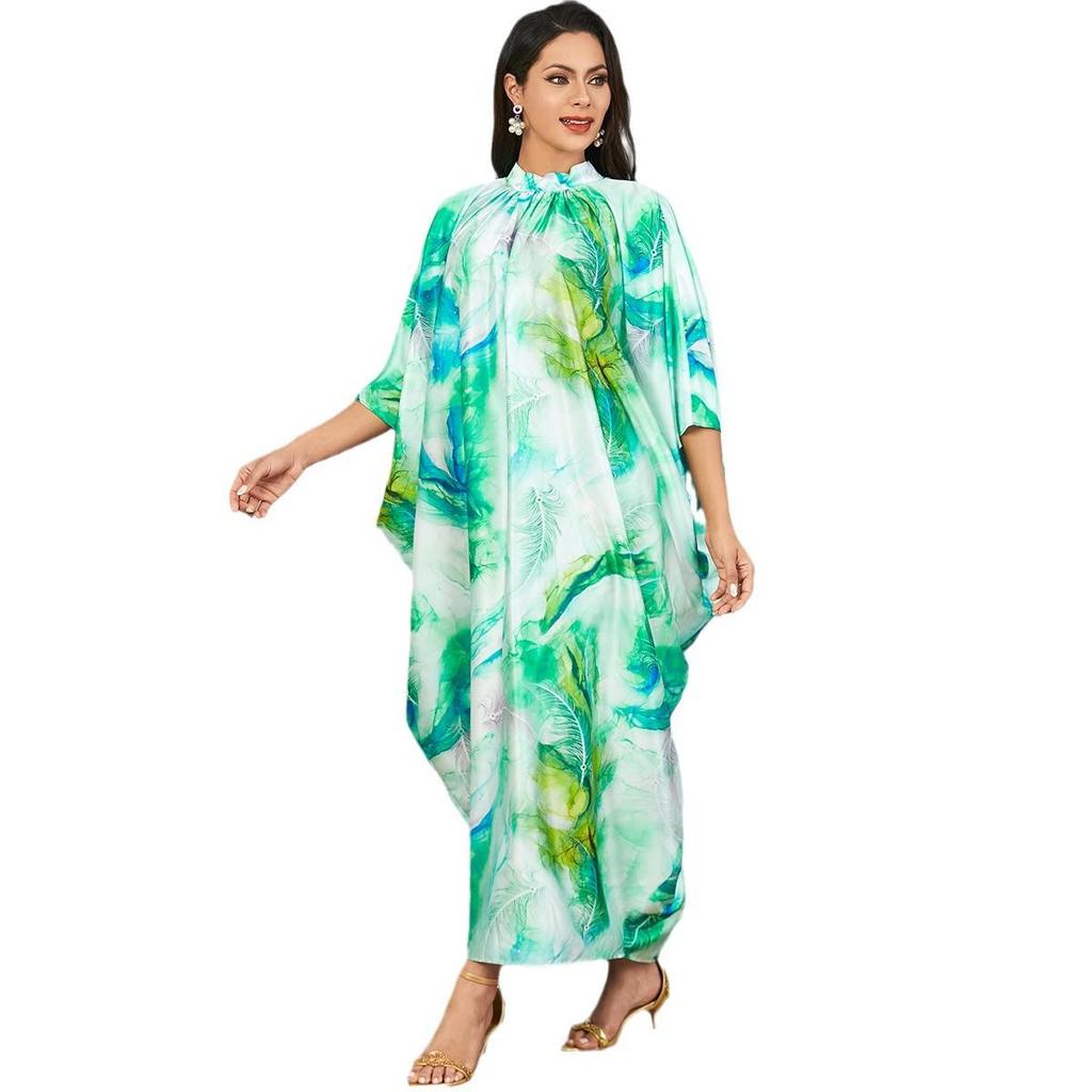 Middle East Fashion Batwing Sleeve Long Dress - Muslim Clothing with European & American Print