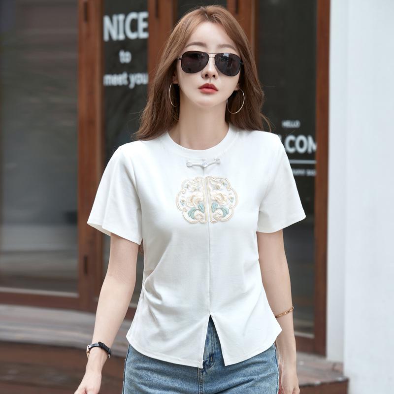 

Летняя женская футболка в китайском стиле, тонкие тонкие топы с короткими рукавами 3XL белый