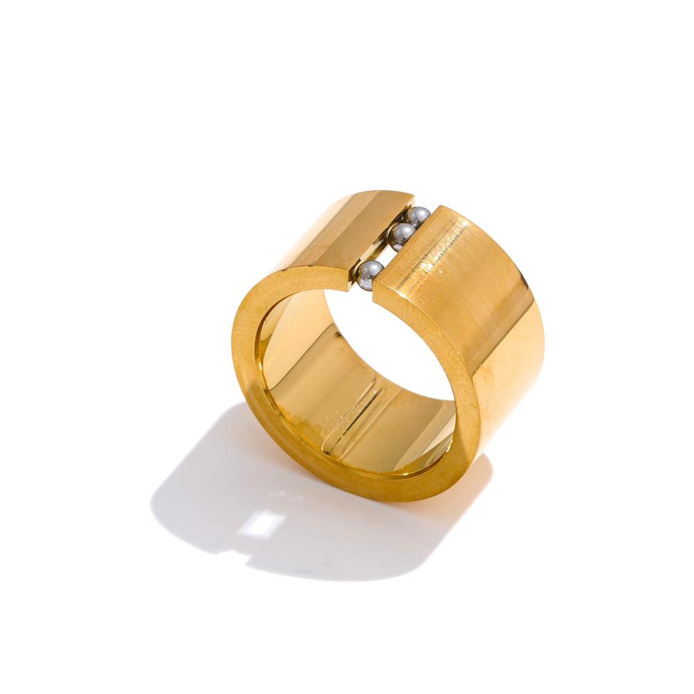 Eetit Distinctive Stainless Steel Wide Polished Charm Ring 2025 Steel Movable 18K Golden PVD Plated Finger Jewelry