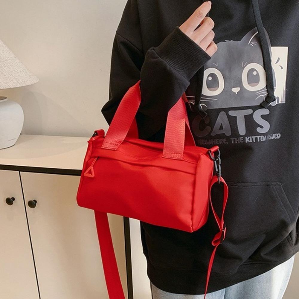 Solid Color Canvas Crossbody Bag Zipper Small Square Bag Portable Nylon Shoulder Bag  Travel