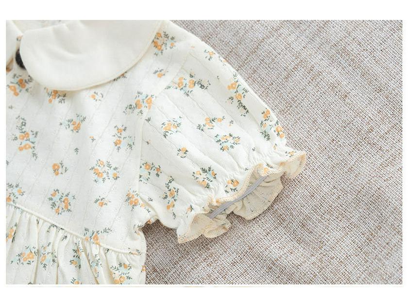 Summer Baby Girls' Floral Cotton Two-Piece Set: Breathable, Ultra-Thin Short Sleeve with Expanded Diaper Area for Infants