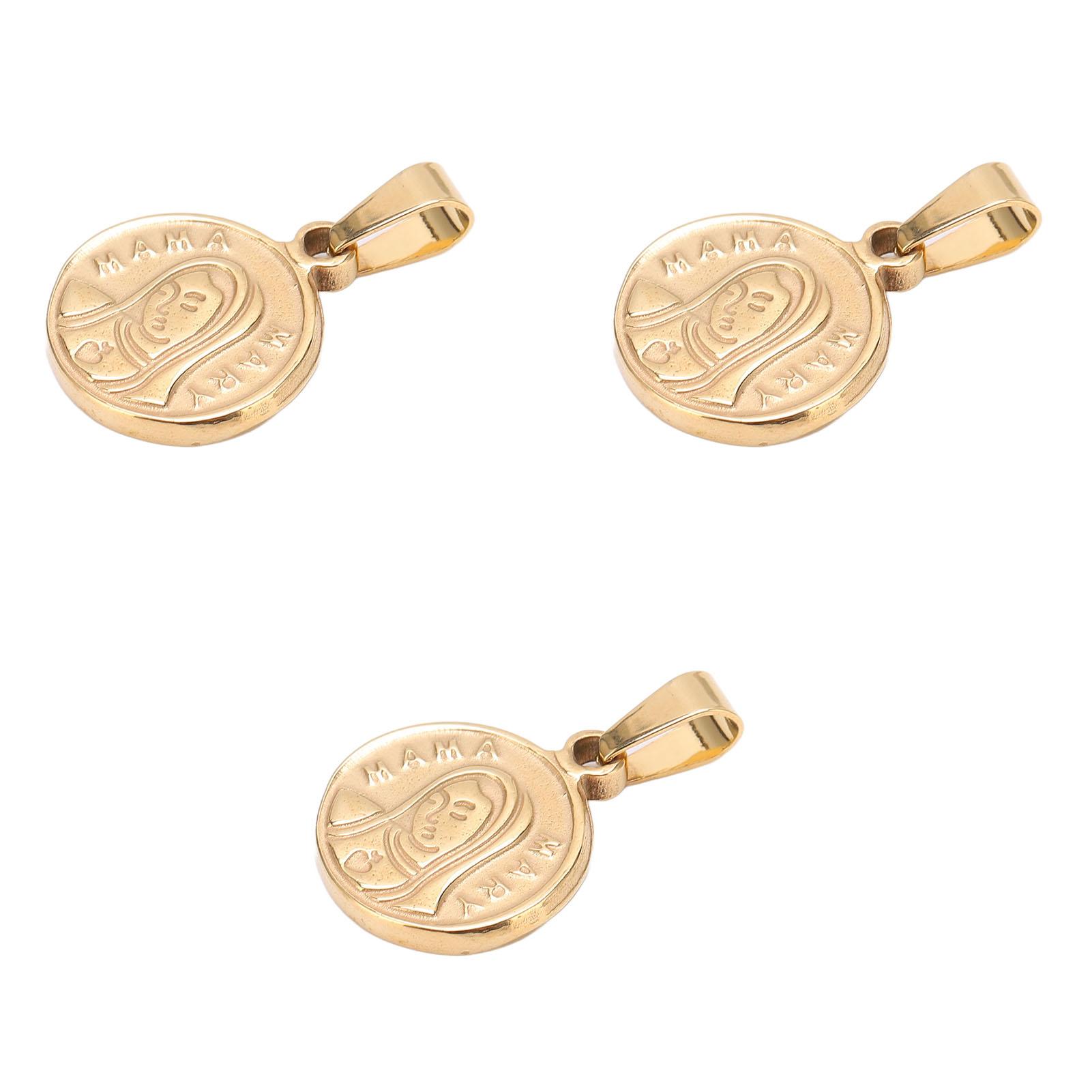3 Pcs Virgin Pendant Gold Mini Double Sided Embossed Removable Madonna Bible Religious Pendant