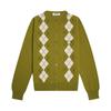 Miu Miu Damen High-End Argyle Strick-Cardigan mit Logo und Rundhalsausschnitt, Langarm