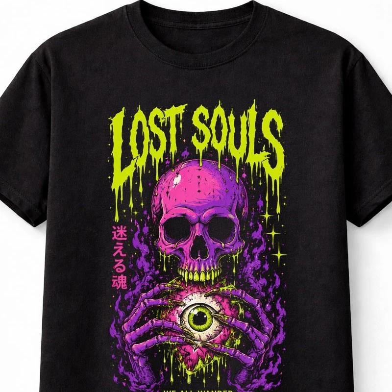 Lost Souls Skull Horror Japanese Gothic Eye Heart Unisex TShirt S