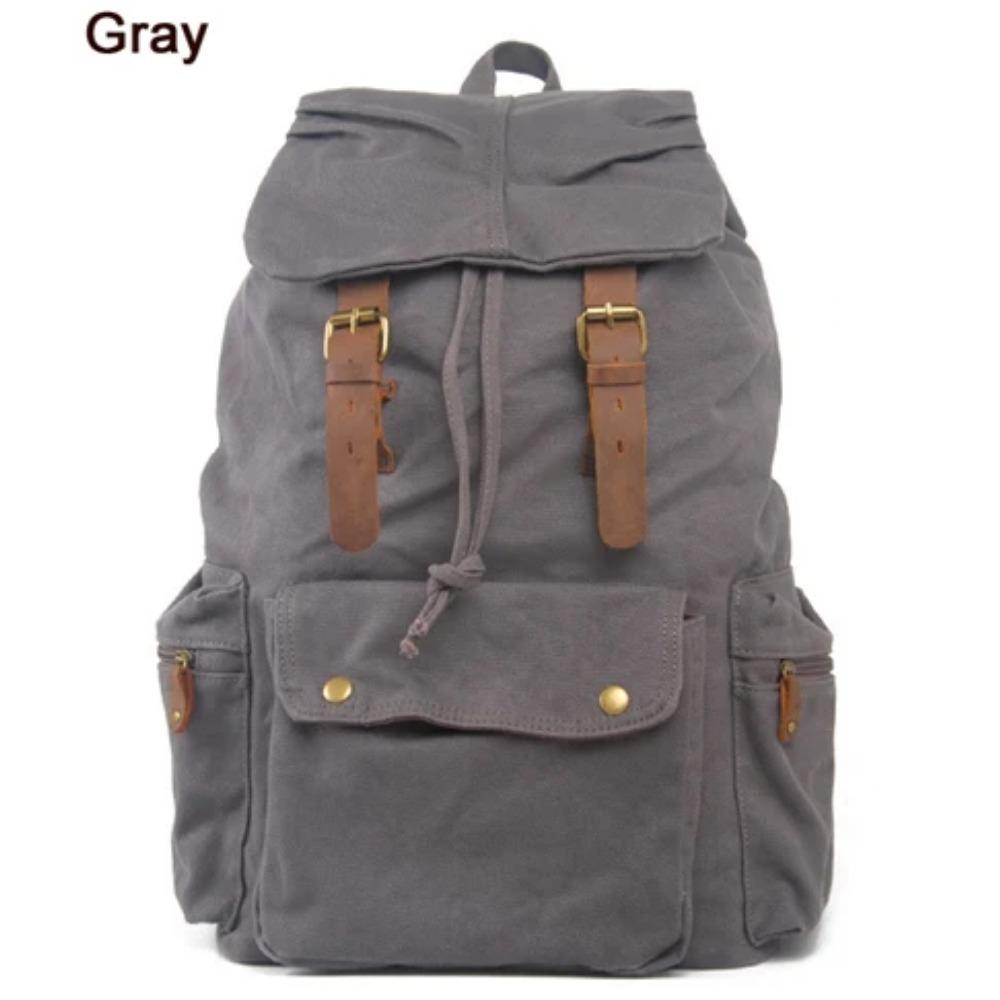

Fashion Vintage Leather military Canvas Backpack Men School Bag drawstring backpack Women Bagpack male Rucksack Teenager mochila сірий
