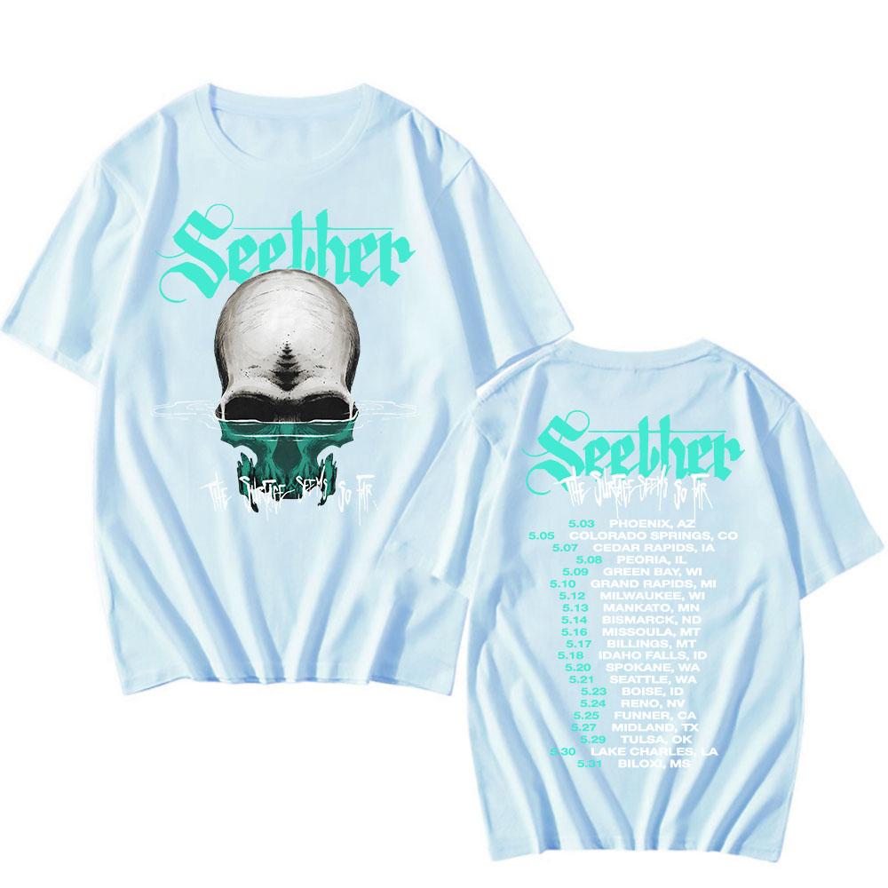Cotton Tees The Surface Seems So Far Tour 2025 T-shirt Seether Rock Band Printing Tshirts Short Sleeve Summer Unisex Streetwear