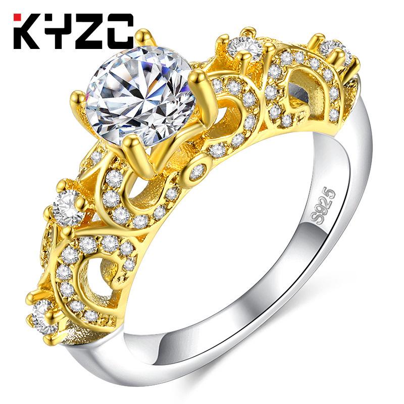 Jewelry Electroplating Points Gold Court Hollow Four Claws Inlaid Imitation Diamond Ring Women'S Exaggerated Ring