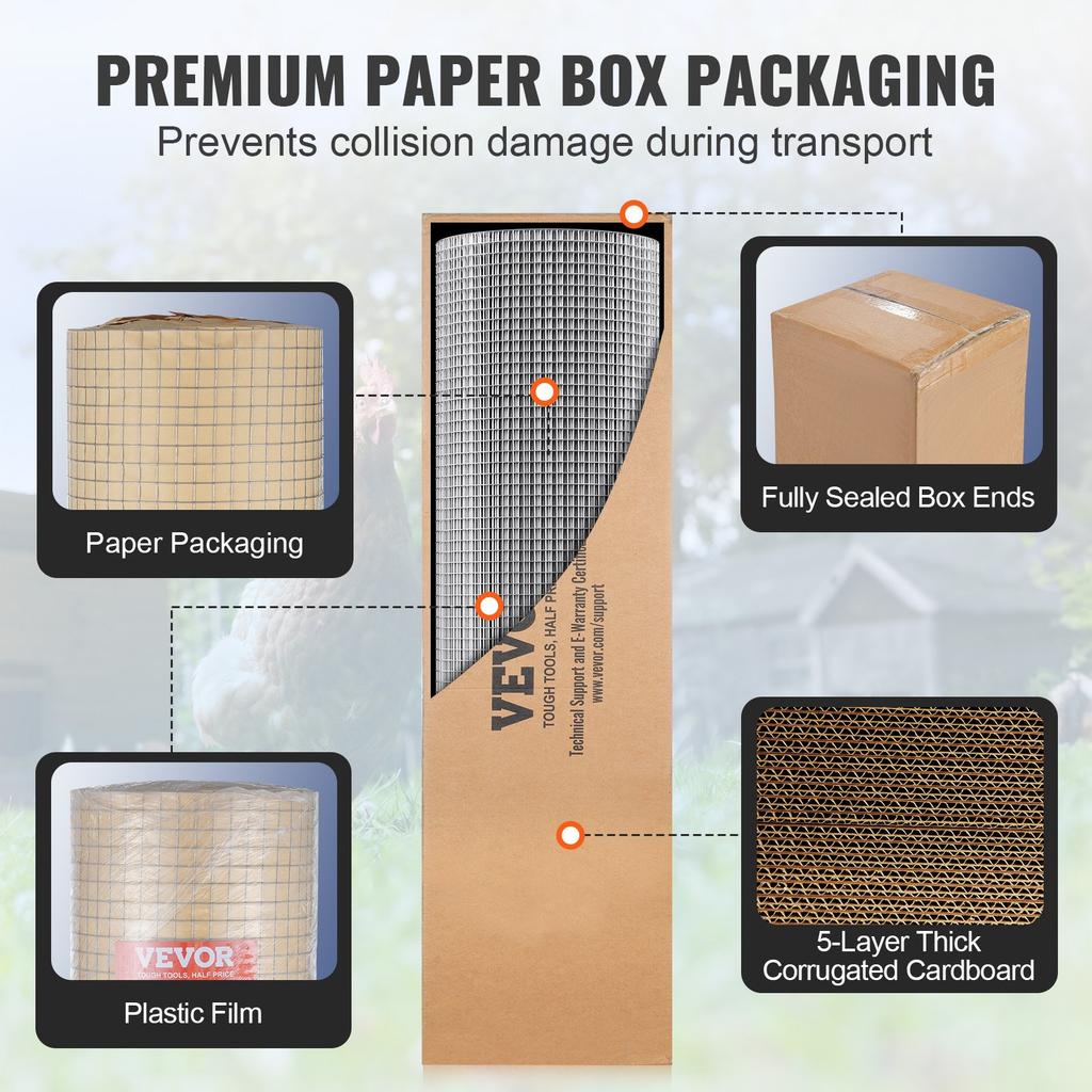 VEVOR Hardware Cloth, 1/2 inch 36in x 100 ft 19 Gauge, Hot Dipped Galvanized Wire Mesh Roll, Chicken Wire Fencing, Wire Mesh for Rabbit Cages, Garden