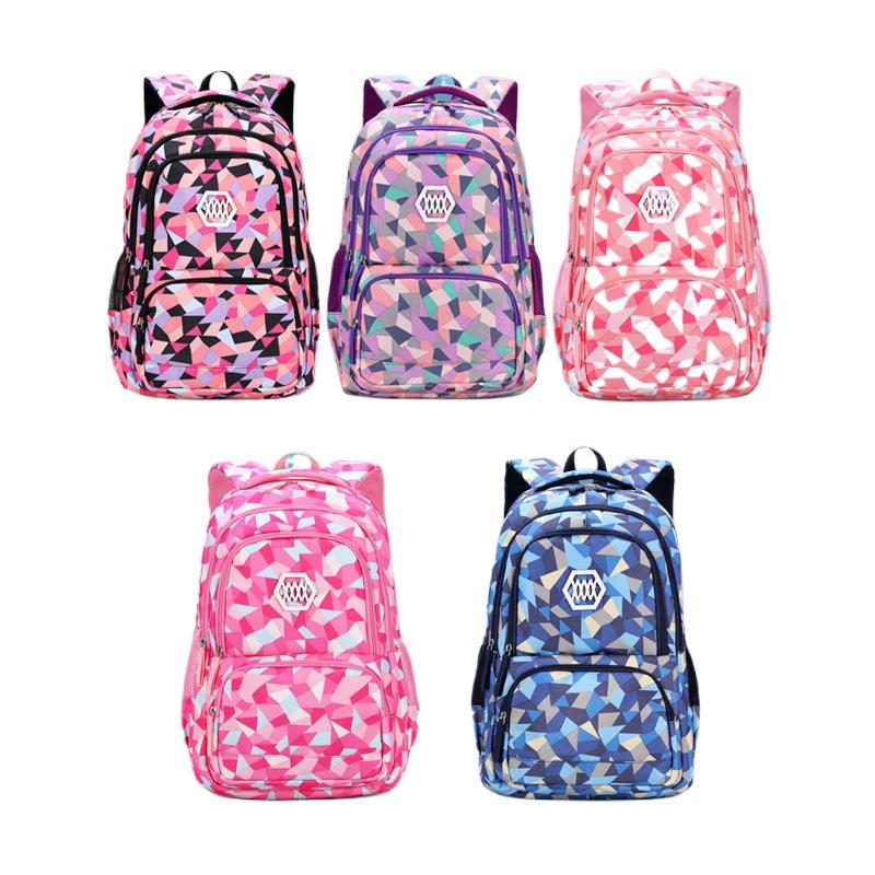 Mode Geometrische Print Rugzak voor Basisschoolleerlingen Meisje Tiener Lichtgewicht Nylon Schooltas Handheld Laptop Rugzak