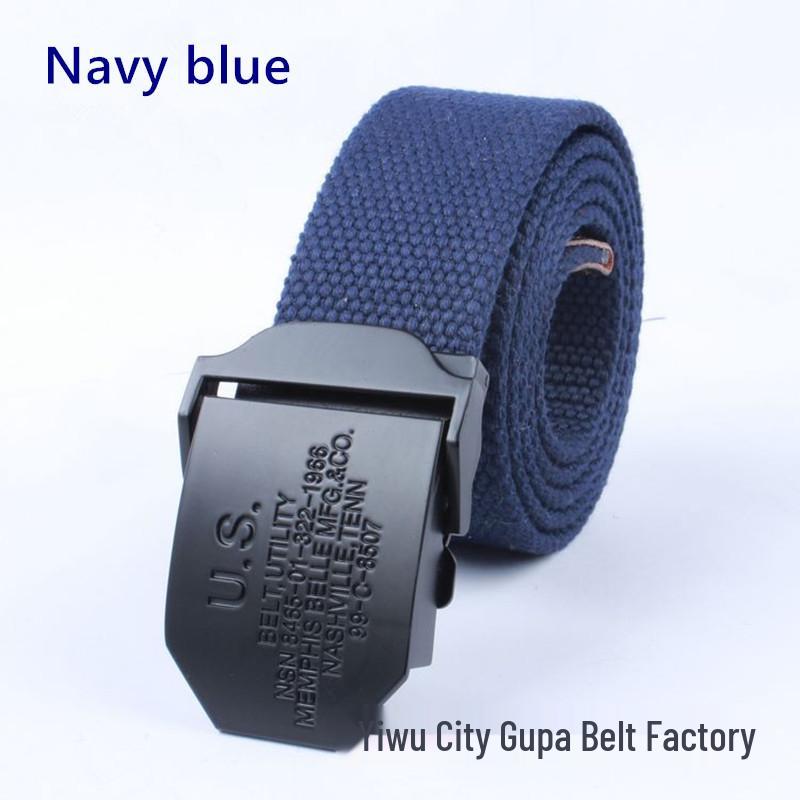 Men s Military-Style Canvas Belt: Casual, Woven, Leather Accent, Custom Logo темно-синий