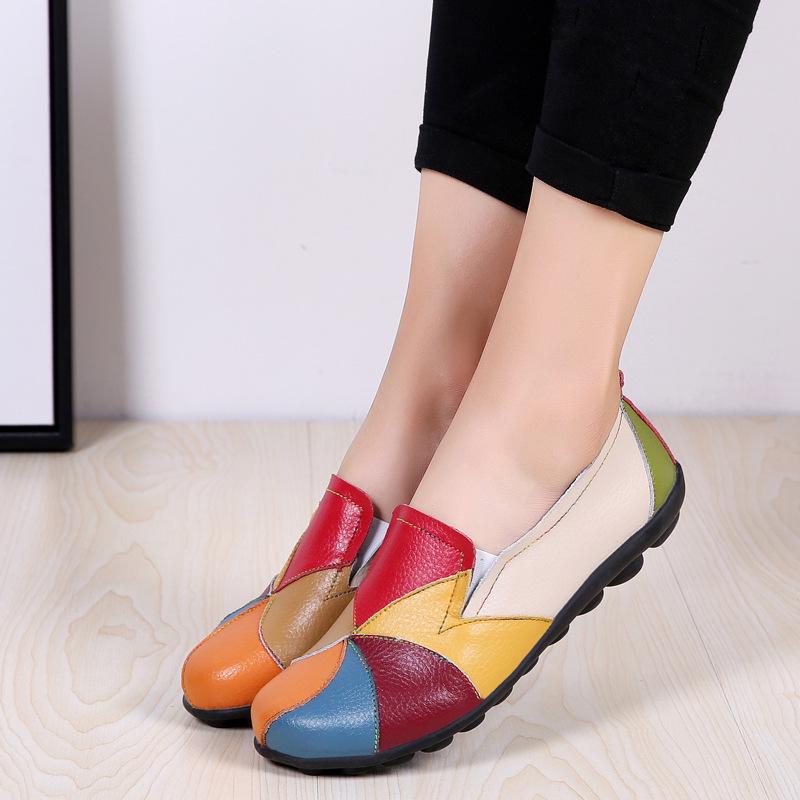 Women's Colorblock Flat Loafers, Fashion Round Toe Soft Sole Slip On Faux Leather Shoes, Casual Walking Anti-skid Shoes