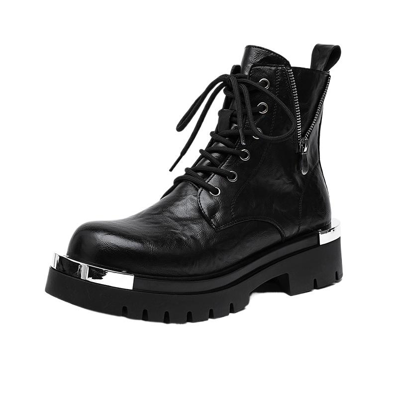 Fashion High Quality Men's Casual Leather Thick Bottom Boot Fashion Outdoor Non-slip Designer High Top Work Ankle Boots Motorcycle Shoes